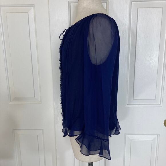 Diane von Furstenberg silk blouse Simonia Womens size 2 navy ruffled chiffon top - Picture 7 of 14